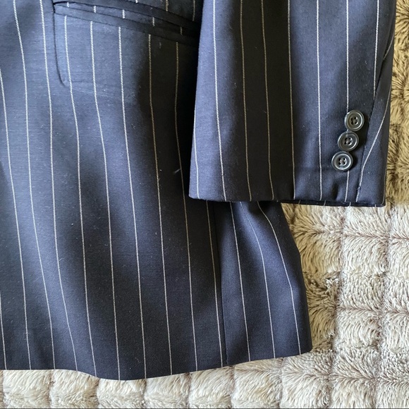T.M.Lewin Pure Wool Pinstripe Suit sz 46R Navy - Picture 4 of 12